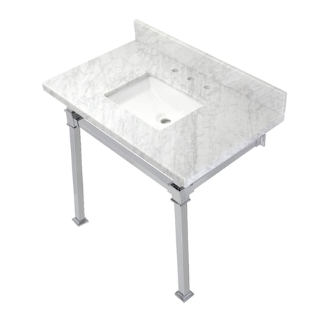 Kingston Brass KVPB36MSQ1 36-Inch Carrara Marble Console Sink, Marble White/Polished Chrome KVPB36MSQ1